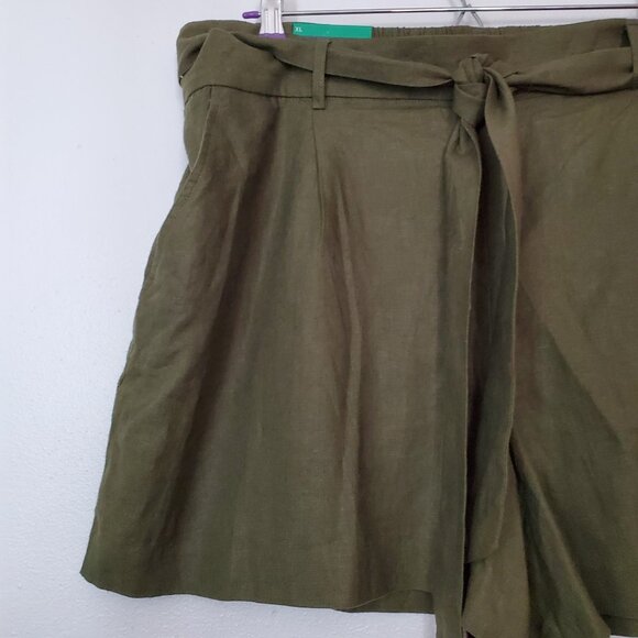 Dalia Women's Size XL Olive Linen Blend Elastic Back Waist Shorts Front Pockets - Picture 7 of 11